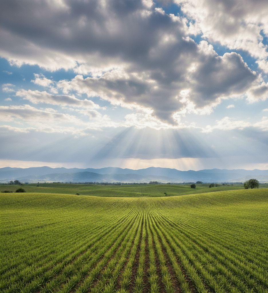 Campo de trigo con cultivos verdes